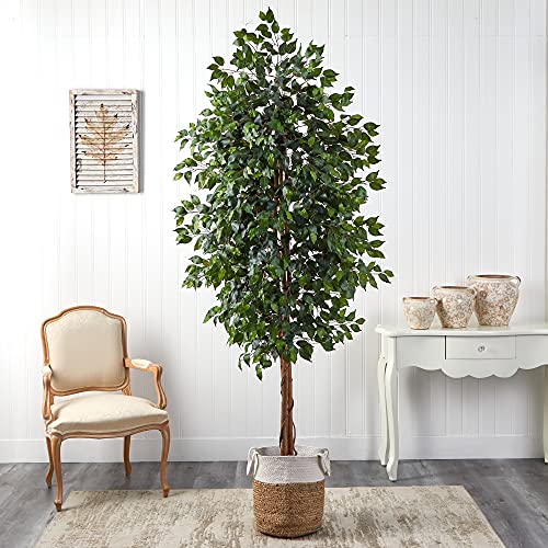 8Ft. Ficus Artificial Tree With Handmade Natural Jute And Cotton Planter #TOP2