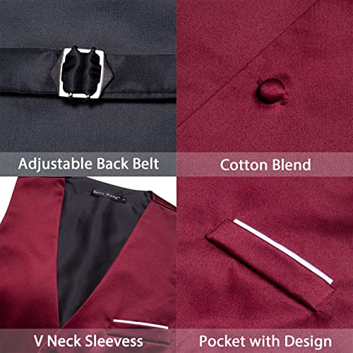 Image of Barry.Wang Vest for Men Business /Leisure Dress Suit Vests V-neck 2 Pockets Wedding Party Tuxedo Satin Waistcoat