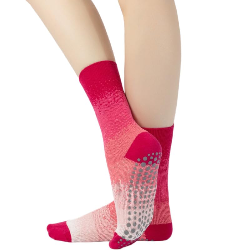 Image of Verdancy Yoga Pilates Socks with Grips for Women Non Slip Gradient Color-Blocked Cushioned Crew Socks for Barre Ballet Dance