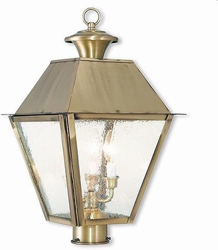 Miniatura 1 de Linterna de poste superior de 3 luces al aire libre en estilo costero de 12 pulgadas de ancho por 20 pulgadas de alto acabado de latón antiguo