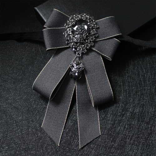 Image of Rhinestone Retro British Style Pre-tied Adjustable Fabric Ribbon Bow Tie for Women Men Uniform Necktie Bownot