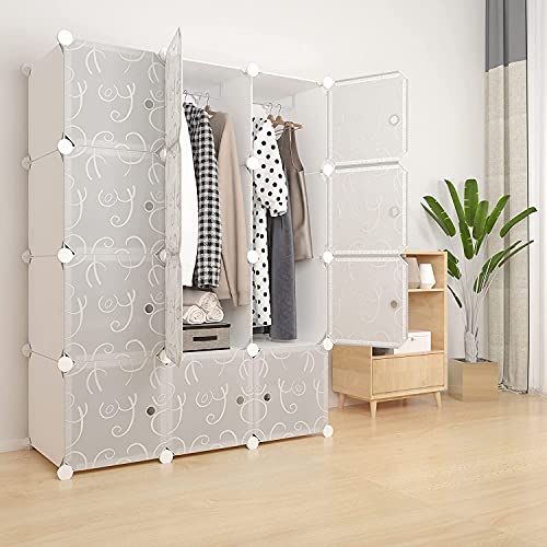 GFT DIY Portable Storage Organizer with Door,14 x18  Depth Cube Clothes Closets,12 Cubes, Portable Wardrobe Closets, Storage Cabinet,Organizer Shelving Bookshelf Toy Organizer(White)