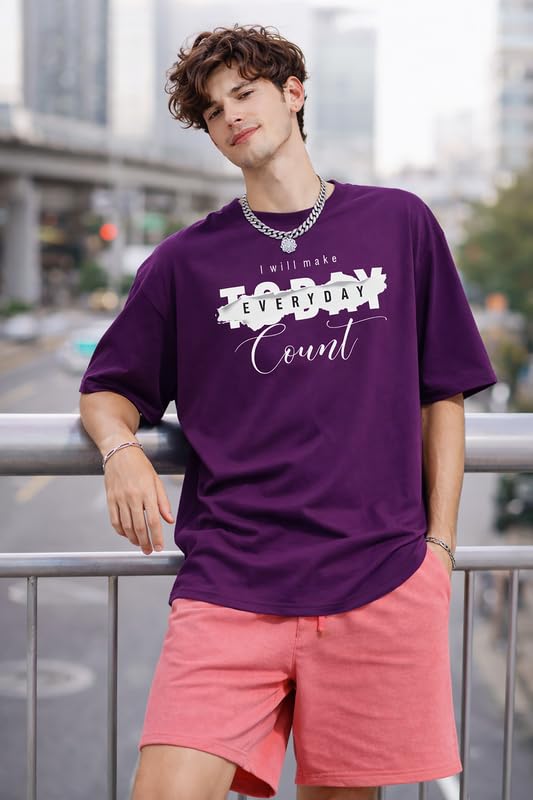 Image of London Hills Printed Cotton Blend Half Sleeve Oversized Men Round Neck Tshirts | T Shirt for Man | Tshirt | Shirts Men | Tshirt for Man | T-Shirt | Mult-Colored