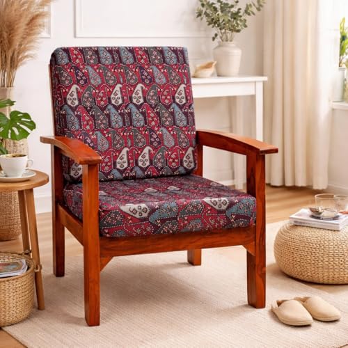 Image of STITCHNEST 'Contour Fit Series' Stretchable Printed Wooden Sofa Cover (Pack of 4) - Elastic Wooden Chair Cover | Wooden Sofa Seat Cover | Size - 20-21 x 20-21 x 3-5 in