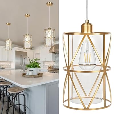 Zlierop Brushed Gold Pendant Light, Modern Kitchen Pendant Lighting Over Island, Pendant Lighting with Clear Glass Shade, Glass Pendant Lights Kitchen Island, Foyer, Dining Room, Entryway