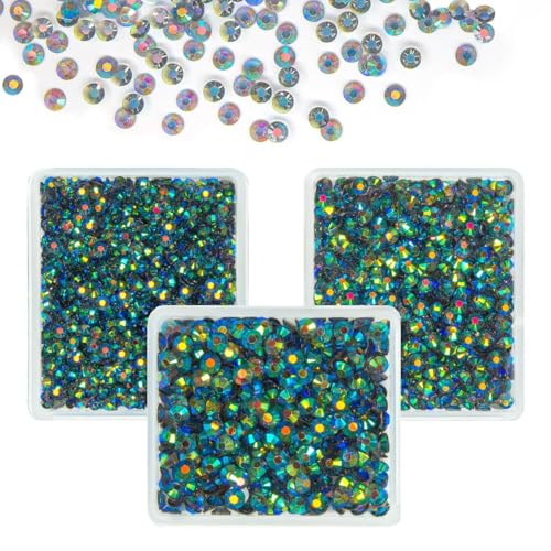 qiipii Gray Green Ab Resin Rhinestones for Crafting 3mm 4mm 5mm Transparent Grey Flatback Diamonds Stones Gems Charms Supplies for Nails Face Eyes Makeup Tumblers Bottles Crafts Clothes Shoes Phones
