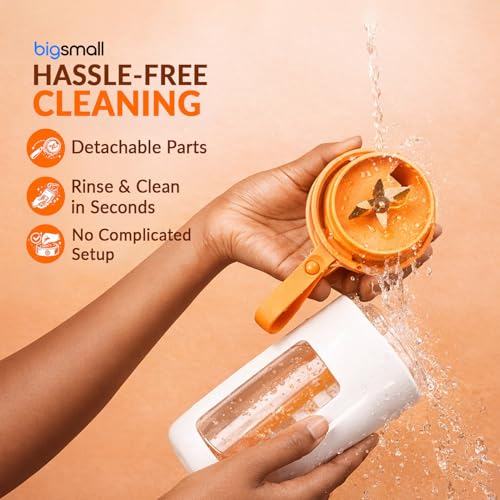 Image of Bigsmall Portable & Rechargeable Smoothie Blender Leak-Proof Lid - For Smoothies, Juices, Milkshakes, Baby Food, Ice Crushing & More (340ml) - 10 Stainless Steel Blades- (Orange)