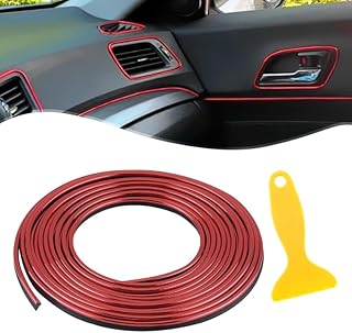 Tiras de Molduras para Coches Interior 10 Metros Accesorios Coche Decoracion Car Interior Molduras Coches Automóvil Tira de Ribete Decorativa Color Plateado (Rojo)