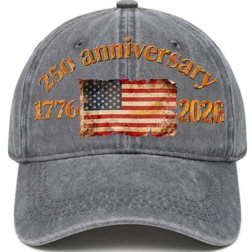 250 Anniversary USA Hat - 250 Years American 1776-2026 Commemorative Retro Washed Patriotic Baseball Cap, Adjustable Vintage Cotton Hats Grey