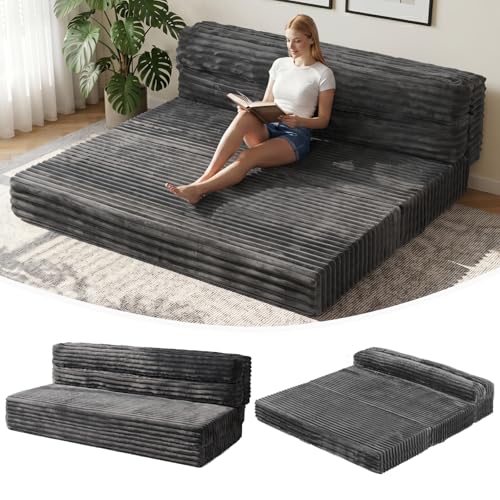 Image of Erament Tri-Fold Futon Sofa Bed, 6 Inch Foldable Floor Couch, High-Density Foam Convertible Sleeper Sofa with Removable Washable Corduroy Cover, Portable Floor Mattress for Living Room