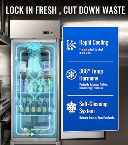 27" W Commercial Refrigerator, 23.6Cu.ft Reach-In Single Door Stainless Steel commercial fridge, 3 Shelves, Fan Cooling, Auto Defrost, Digital Thermostat - Ideal for Restaurant, Bar, Cafe, Shop - Image 5