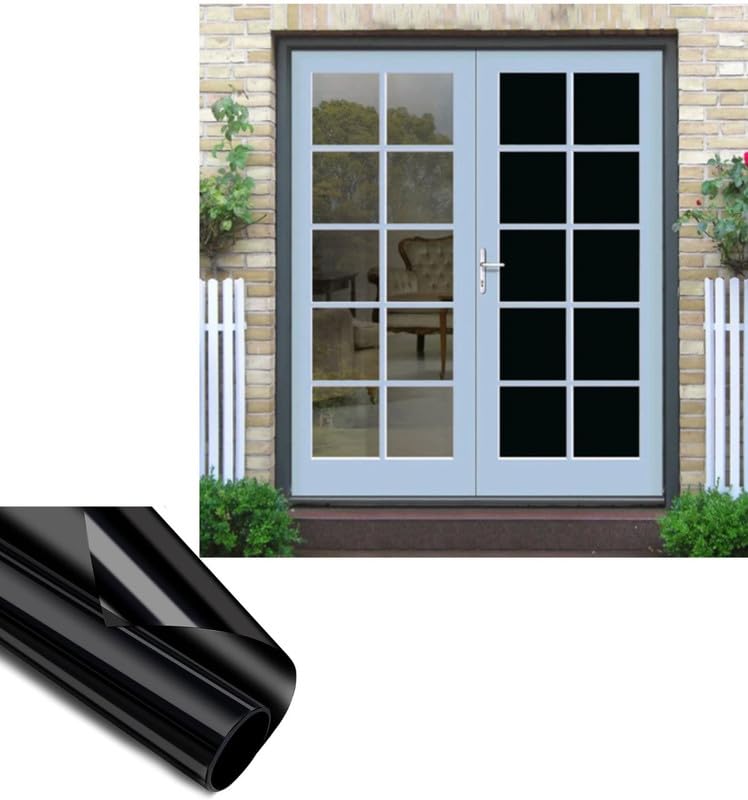 Image of CREON Privacy Window Tint Adhesive Sheets for Home Solar Film Heat Control Window Film Black Out Office Privacy Glass Window Sticker Smooth Glass (20 X 180- INCH)-Static Cling