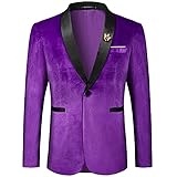 MAGE MALE Men's Velvet Slim Fit Suit Blazer Jacket Shawl Lapel One Button Dinner Prom Wedding Tuxedo Purple