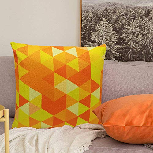 Image of Khooti Velvet Cushion Cover, 22x22 (Triangular Orange Yellow)(Pack of 1)