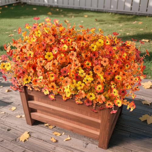 Artificial Fall Flowers for Decoration Fake Flowers Outdoor Artificial Plants, 12 Bundles Faux Mums Autumn Plastic Flower UV Resistant for Porch Patio Home Yard Garden Window Box Pot Planters
