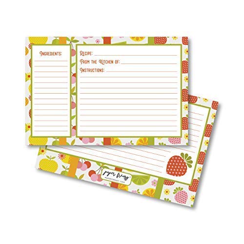 Paper Frenzy Whimsical Vintage Fruit 4 x 6 Recipe Cards - Double Sided Pack of 25