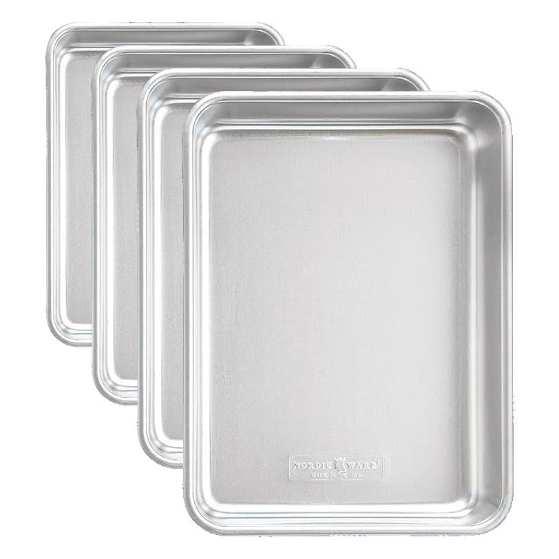 Nordic Ware Natural Aluminum Commercial Rectangular Cake Pan, Exterior dimensions 12.9 x 9.5 x 2.5 inches and interior dimensions 12.1 x 8.8 x 2.5 inches (Pack of 4)