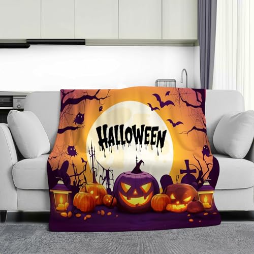 Plaid Halloween grand format couverture lit 220x240 citrouille araignée - 3