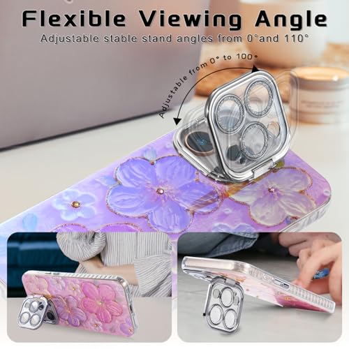 Coque iPhone 16 Pro Max fleurs oranges anti-choc avec béquille et protège-objectif