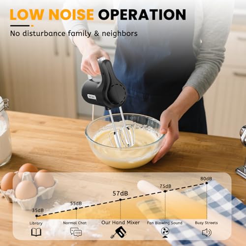 Image of Lord Eagle 5-Speed Small Hand Mixer Electric, 300W Compact Portable, Black | Handheld Kitchen Mixer Egg Beater with 5 Attachments & Storage Bag, Cake Supplies for Bread Dough Baking, Lightweight