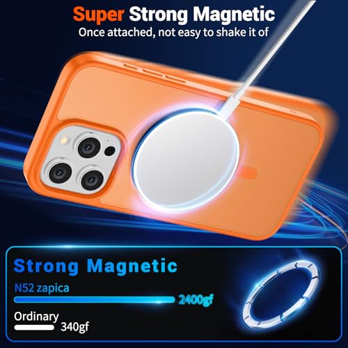 Image of SUPFINE Magnetic for iPhone 15 Pro Max Case with Screen Protector (Compatible with MagSafe) (Military Grade Drop Protection) Translucent Matte Shockproof Phone Cover,Starry Orange