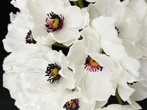 Lebritamfa 10 Stems Artificial Poppies Real Touch Pu Fake Latex Flowers For Wedding Holiday Bridal Bouquet Home Party Decor (White) #TOP3