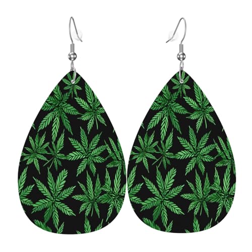 WAVMKSL Marijuana Leaf Teardrop Lightweight Faux Leather Earrings Women Dangle Earrings Fashion Jewelry Accessories