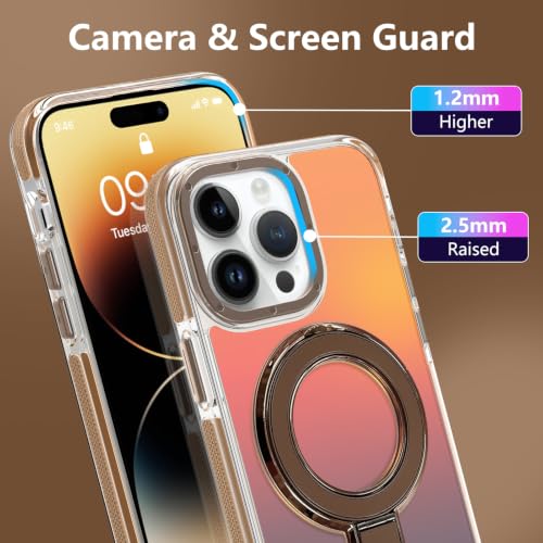 Image of Magnetic for iPhone 14 Pro Case with Stand [Compatible with Magsafe] [Cute Fashion Fluorescent Design] [1 Screen Protector] Slim Translucent Matte Case for iPhone 14 Pro 6.1 inch 2022, Desert