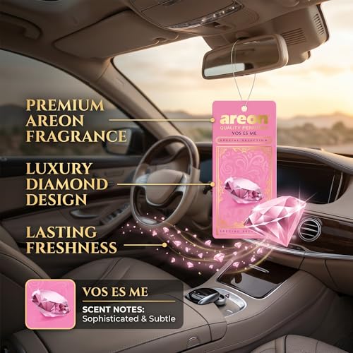 Image of AREON Luxury Vos Es Me SS019 Car Hanging Air Freshener - Premium Hanging Car Freshener, Long Lasting Car Fragrance, Stylish Vehicle Air Freshener for Interior Odor Control - (Pack of 3)