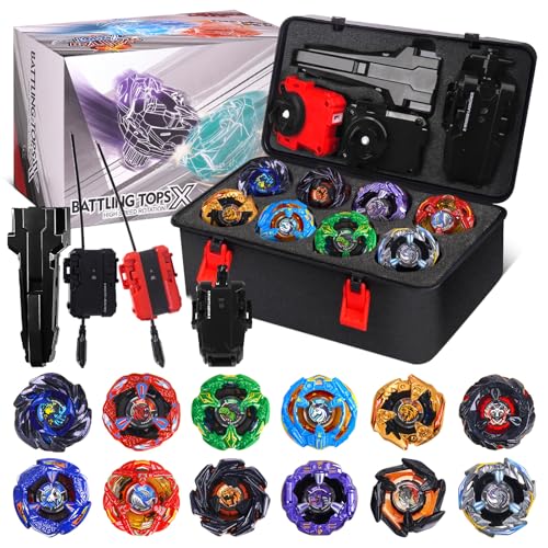 BGOVTAPO X Battling Tops Set 12 Spinning Tops with 3 Launchers 1 Grip