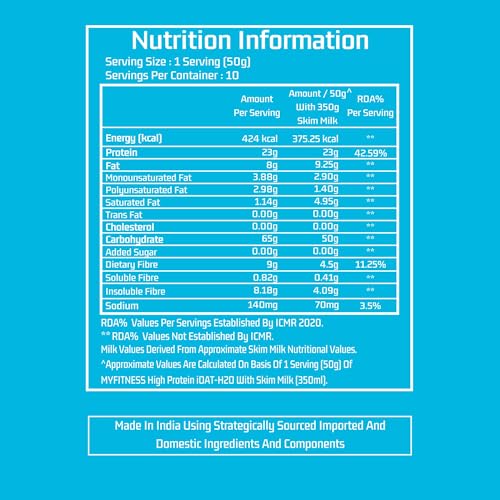 Image of Myfitness High Protein iOat H2O | Added Micellar Casein Protein | Instant Ready To Mix Beta Glucan Rich Flavoured Oats Powder | High Protein Oats Breakfast Cereals (500g (Pack Of 1), Kesar Pista Kulfi)