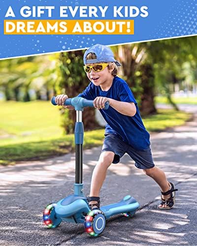 MOXTOYU Scooter for Kids, 3 Wheel Kids Scooter with 4 Adjustable Height, Light Up Wheels, Anti-Slip Wide Deck, Lean to Steer Kids Scooter for Outdoor Activities, Gifts for Boys Girls, Age 2 to 12