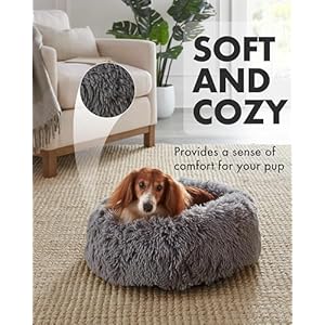   Calming-Donut-Bed-for-Dogs-and-Cats-Ultra-Soft-Circle-Bed-Cozy-Waterproof-Zipper-Cover-20-in-Bed-Small-Dog-Bed-Gray