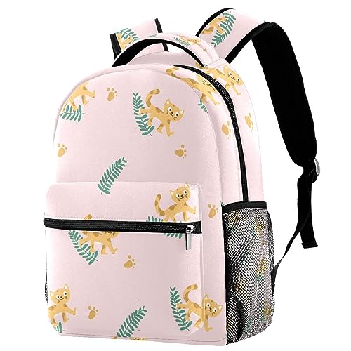 Sac à dos de voyage léger 40 cm avec motif chat feuillage et porte-gourde latéral