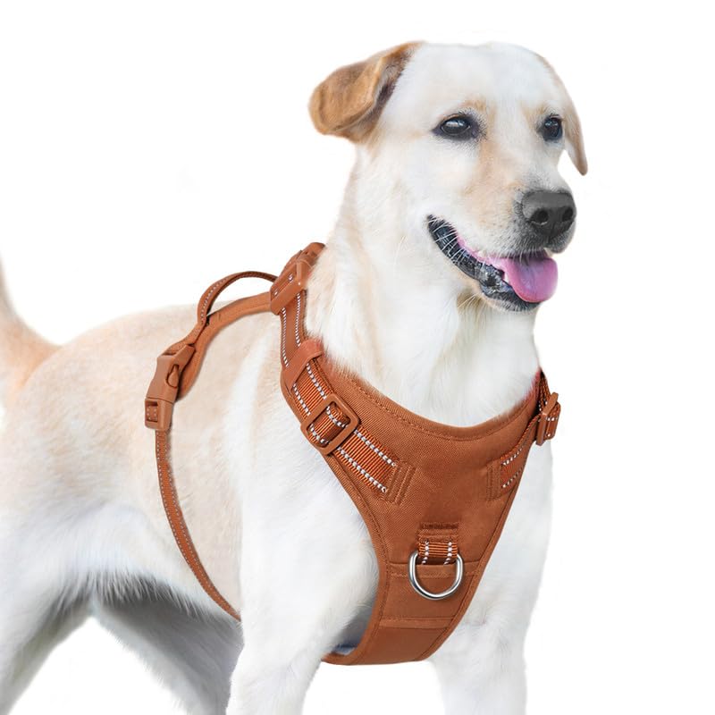 Sunraymascota Dog Harness Medium Oxford Fabric No Pull Dog Harness,4 Adjustable Points for Easy Fit,2 Leash Attachments for Training and Walking,Fits Small Medium Large Dogs(Carmel Brown,XL)