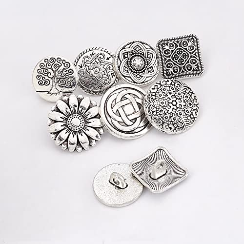 Olycraft 70Pcs Hole Alloy Buttons Antique Silver Flower Tree Metal Button Vintage Pattern Decorative Buttons For Sewing #TOP3