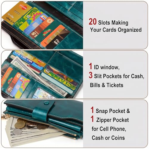 Image of YALUXE Women's RFID Real Leather Wallet with 21 Card Slots Phone Pocket