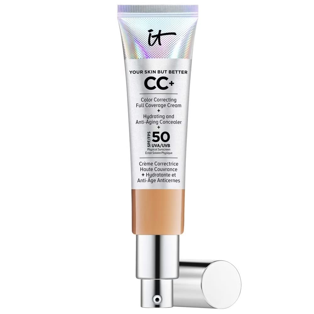 IT Cosmetics Your Skin But Better CC Cream LSF 50+, 32 ml, Hochpigmentierte Mehrzweck-Creme mit LSF 50, Getönte Anti-Aging-Tagescreme, Foundation, Concealer & Pflege in einem, Farbton Tan