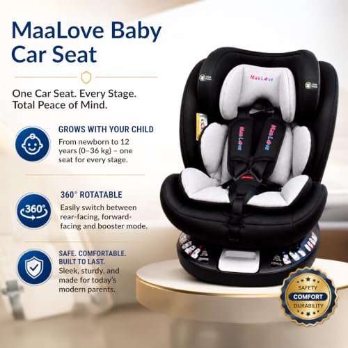 Image of Premium (6 in 1) Car Seat 360 Rotating Recliner Baby Car Seat for 0 to 12 Years Forward Facing & Rear Facing, 5-Adjustable Recline Levels, Adjustable Headrest with 5-Point Safety Harness