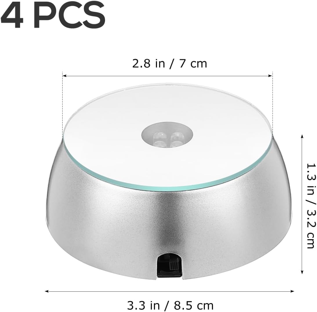 Uonlytech 4pcs Led Lighted Base for Glass Art Multicolor Round Crystal Display Stand Display Base Glass Art Crystal Holder, Batteries Operated
