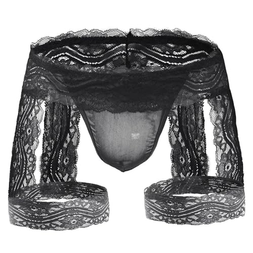 Culotte sissy homme en dentelle sexy avec porte-jarretelles amovible noir