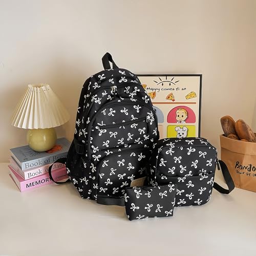 Coquette Bow Backpack Rucksack 3Pcs Set for Girl, Cute Preppy Backpack Set Aesthetic Daypack (5#)4