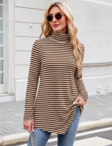 Image of JUSTFASHIONNOW Turtle Neck Shirts for Women Long Sleeve Fall Tunic Tops