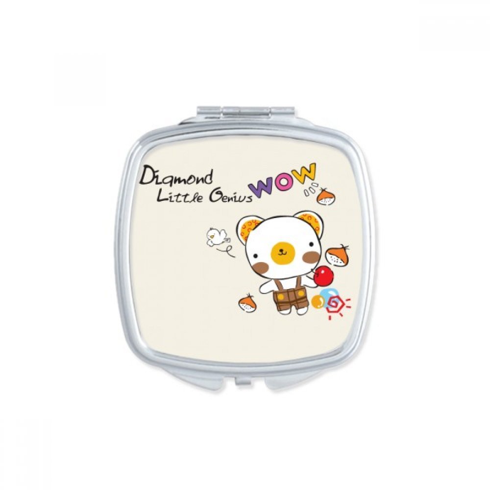 Miroir de poche carré rose avec motif ours mignon pour retouches maquillage