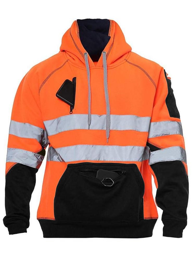 Hi Viz Vis High Visibility Jacket Pullover Hoodie Work Hooded Fleece Sweatshirt | UK
