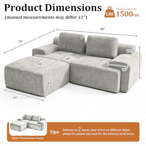 Image of 85 inch L Shaped Oversized Boneless Couch, Comfort Cloud Sectional Couches for Living Room, Modular Sofa High Back & Extra Deep Seat, No Assembly, Soft Chenille (Light Grey, 85 inch- L shaped(2+1))