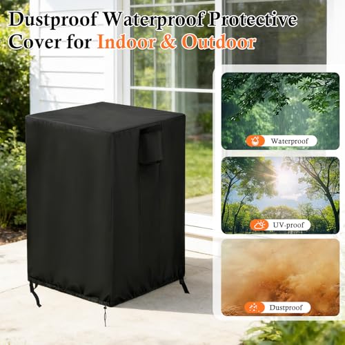 Onlyme Feuerschale Abdeckung Quadratisch 55x55x89cm, 420D Oxford Feuerstelle Abdeckung Eckig für den Außenbereich, Wasserdicht & UV- Beständig mit Kordelzug & Schnallen Feuerkorb Schutz für Garten-6