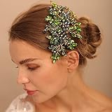 BERYUAN Green Crystal Rhinestone Hair Comb, Handmade Fashion Jewelry Hair Accessory for Women and Girls, Teardrop Rhinestone Headband with Green Beads, Size 15*10CM, Ideal for Wedding and Parties