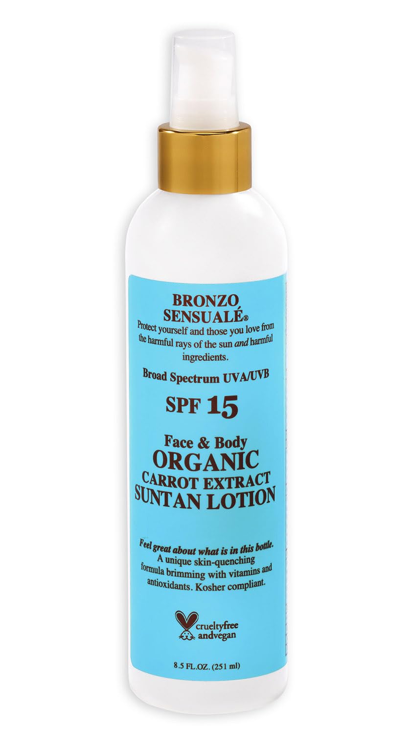 SPF 15 Sunscreen Deep Golden Tanning Organic Carrot Lotion 8.5 Ounces