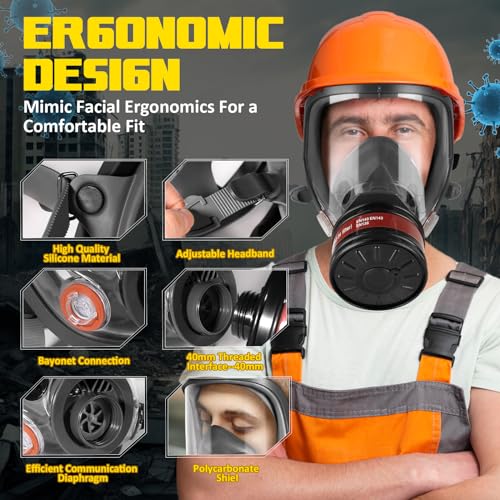 Full Face Gas Mask - Gas Masks Survival Nuclear and Chemical, Reusable Respirator Mask (6800+40mm & P-A-1) - Image 3